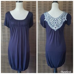 BluHeaven Embroidered Back cut outs Cover-up Knit mini Dress